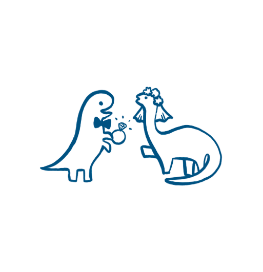 Illustration des deux mariés en dinosaures
